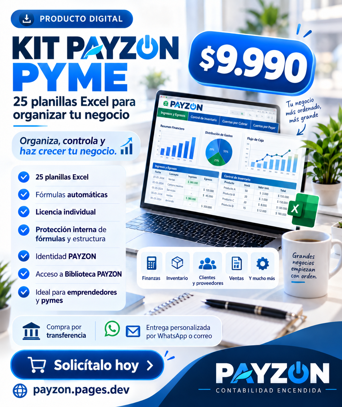Flyer promocional KIT PAYZON PYME, 25 plantillas Excel por $9.990